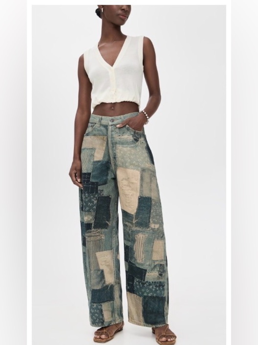 FREE PEOPLE × We The Free - Illusions Printed Relaxed Jeans indigo combo size 24
